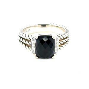 D.Y. 925 Petite Wheaton Onyx/Diamonds Ring